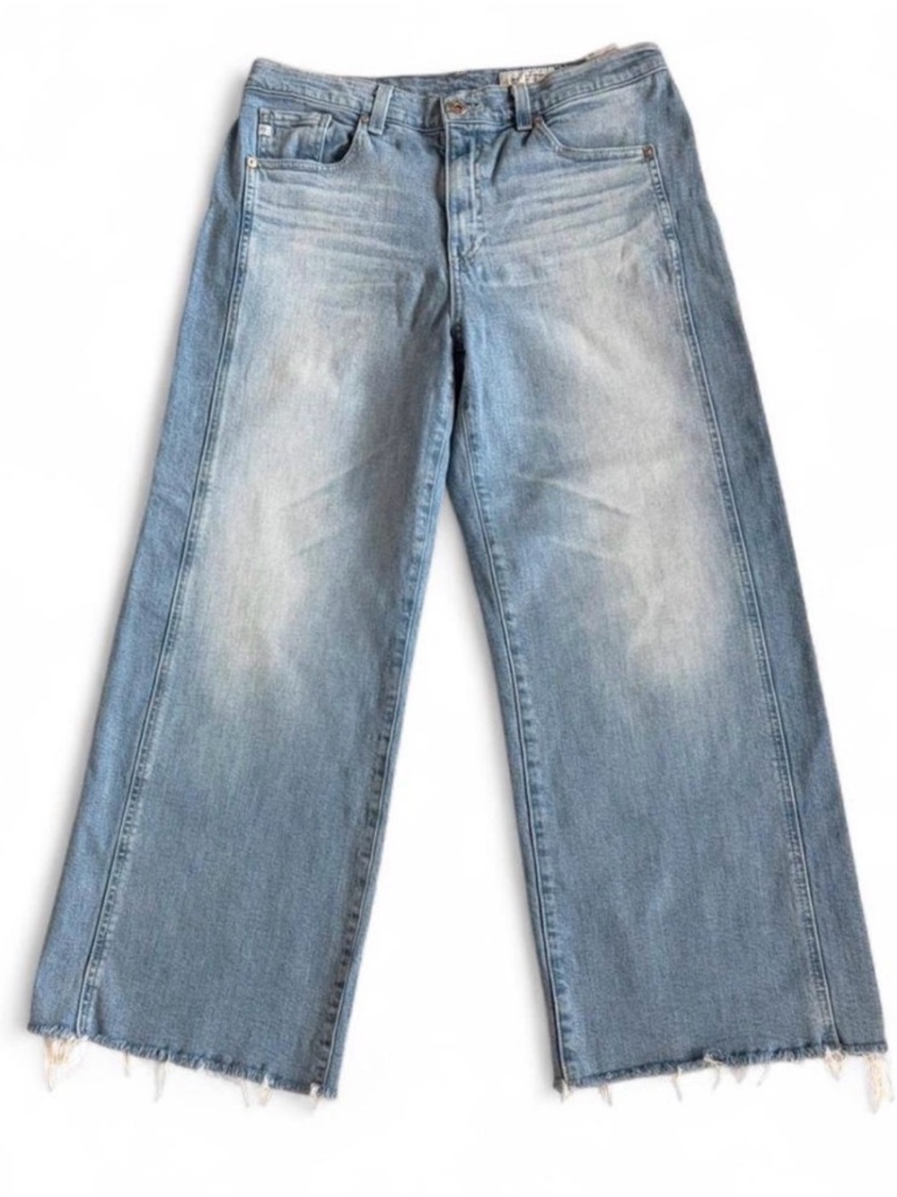 Ag Adriano Goldschmied Light Wash Wide-Leg Frayed Hem Jeans